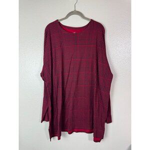 J. Jill Supima Cotton Plaid Houndstooth Crew Neck Tunic Red Black Top Size 3X